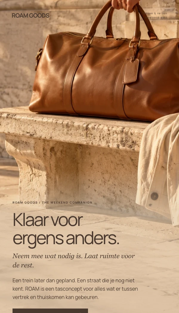 E-maildesignconcept ROAM GOODS: Weekend-edit